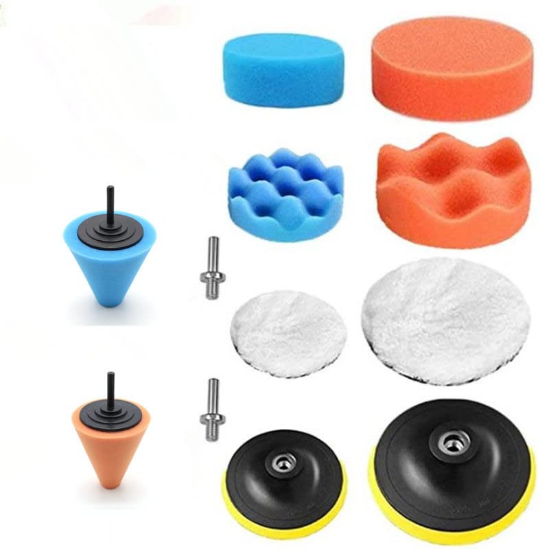 HUSTON LOWELL 12PCS 3 inch/5 inch Polishing Pads Sponge Buffing Pads Waxing Pads with M10 Drill Adapter for Car Polisher